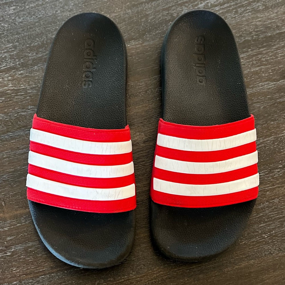 Adidas Slides Red and White Size 4